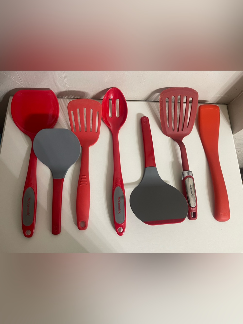 Bundle of Seven Red Silicone Kitchen Utensils